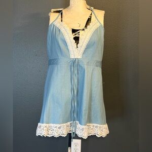 SHEIN Plus Size Blue Halter Mini Dress with White Lace Trim At Bodice SZ XXL
